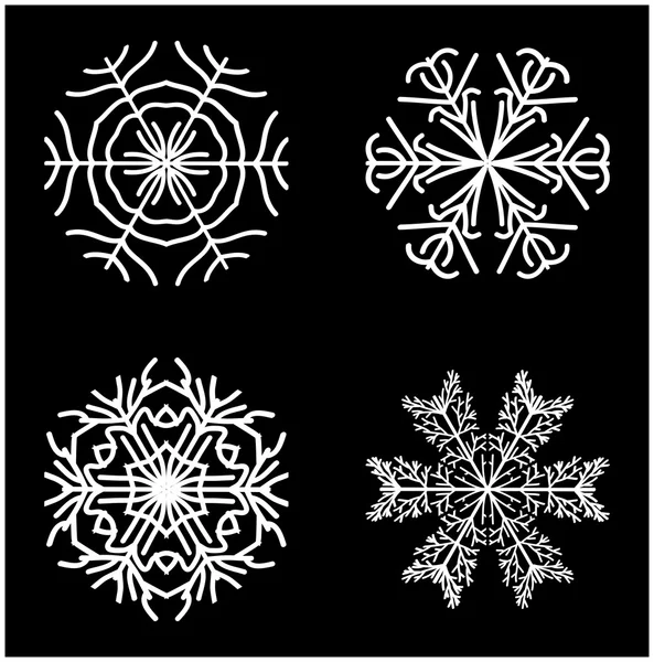 Sneeuwvlok silhouet pictogram, symbool, design. Winter, kerst vectorillustratie geïsoleerd op een zwarte achtergrond. — Stockvector