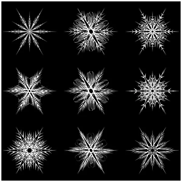 Snowflake ícone silhueta, símbolo, design. Inverno, ilustração vetorial de Natal isolado no fundo preto . — Vetor de Stock