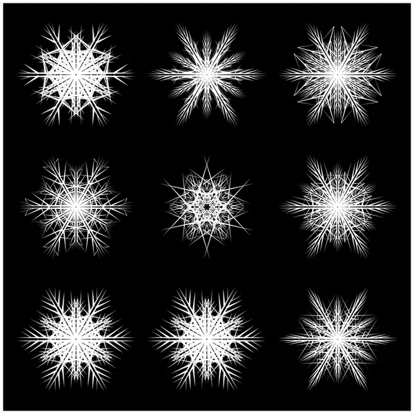 Fiocco di neve di Natale, icona della silhouette del fiocco di gelo, simbolo, design. Inverno, illustrazione vettoriale di cristallo isolato sullo sfondo nero . — Vettoriale Stock