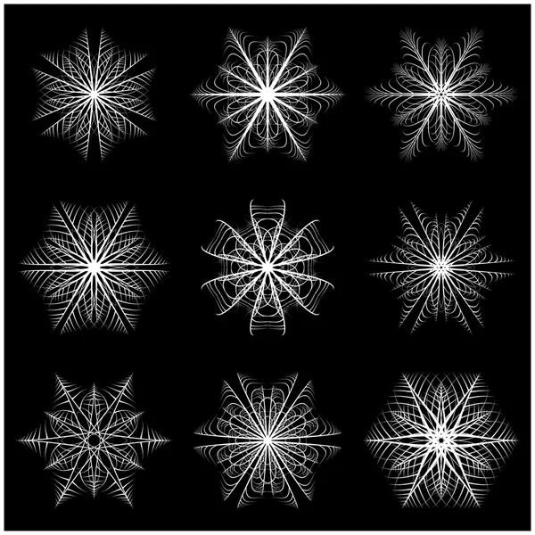 Floco de neve de Natal, ícone de silhueta floco congelado, símbolo, design. Inverno, ilustração vetorial de cristal isolado no fundo preto . — Vetor de Stock