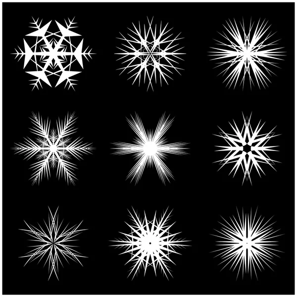 Kerstmis sneeuwvlok, bevroren vlok silhouet pictogram, symbool, design. Winter, crystal vectorillustratie geïsoleerd op een zwarte achtergrond — Stockvector