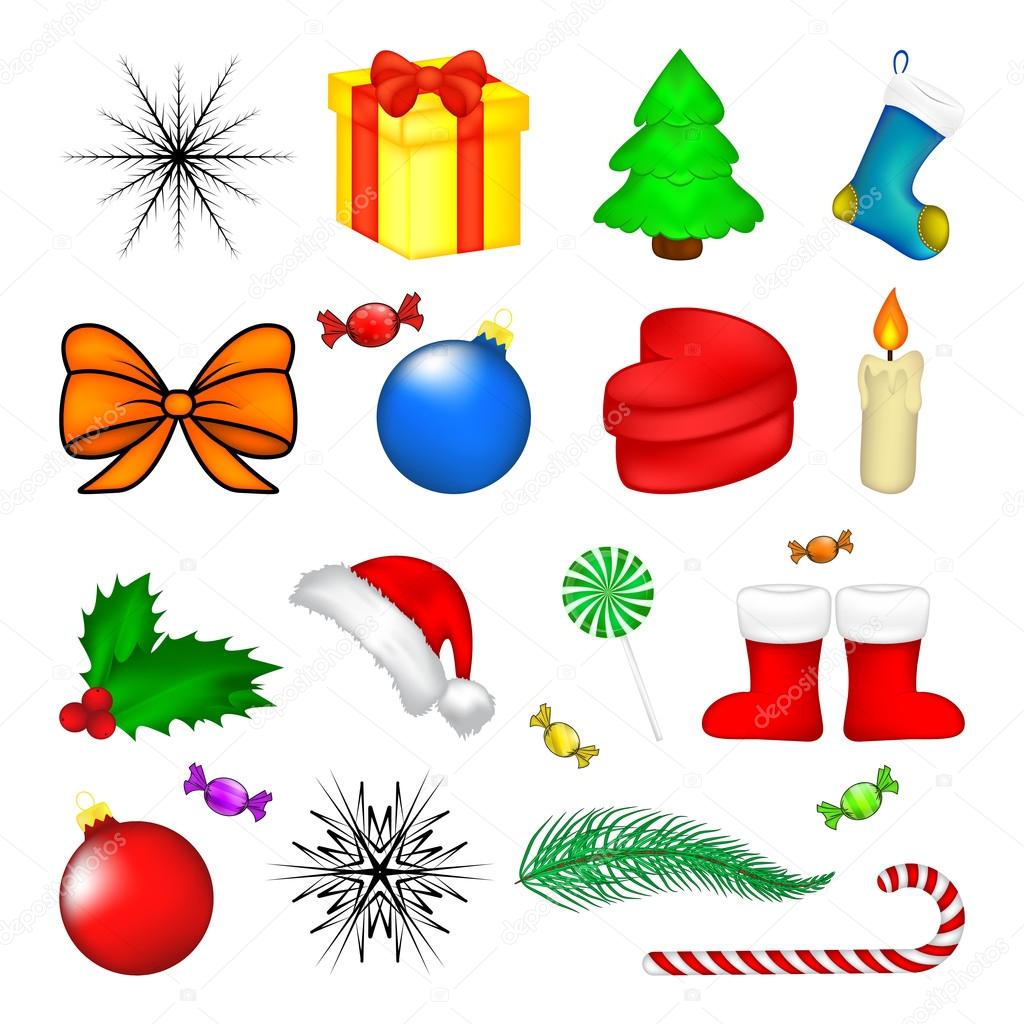 Christmas icon set, symbol, design. Winter vector illustration isolated on white background.