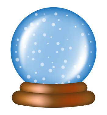 Christmas snowglobe cartoon design, icon, symbol for card. Winter transparent glass ball with the falling snow.  Vector illustration isolated on white background.