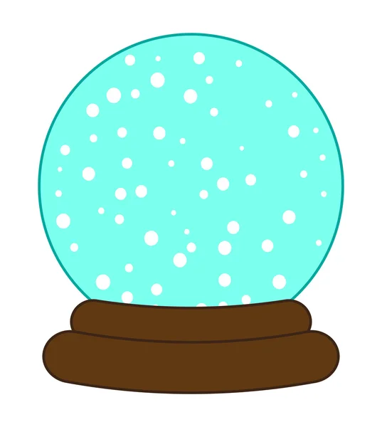 Christmas snowglobe cartoon design, icon, symbol for card. Winter transparent glass ball with the falling snow.  Vector illustration isolated on white background. — Stockvector