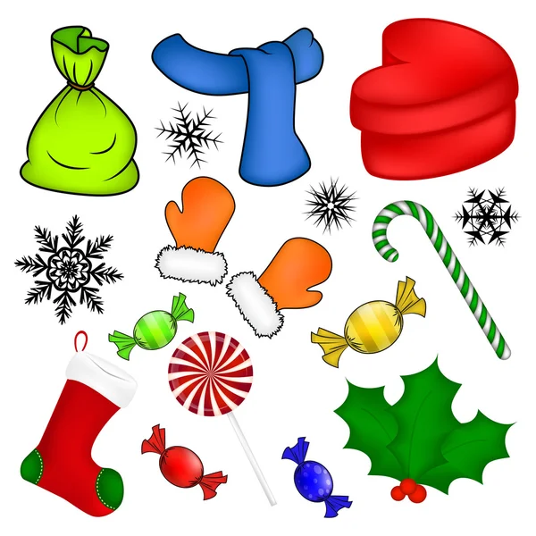 Juego de símbolos vectoriales navideños, diseño de iconos. Ilustración de invierno aislada sobre fondo blanco. — Vector de stock