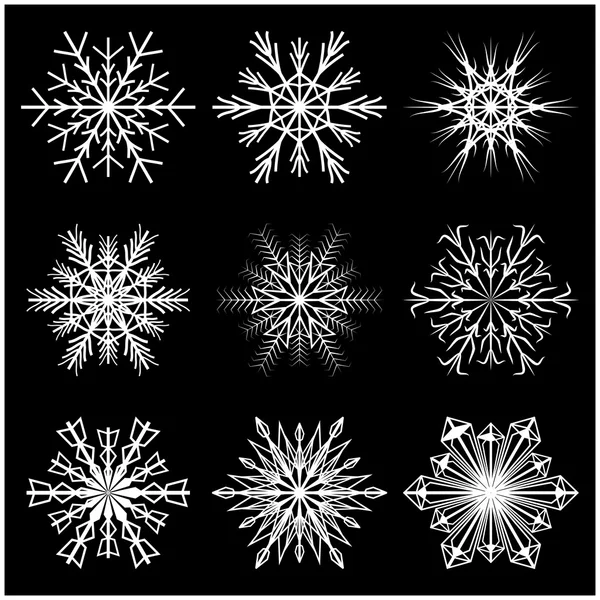 Sneeuwvlok vector symbool silhouet ontwerp. Kerstmis winter pictogram illustratie geïsoleerd op een zwarte achtergrond. — Stockvector