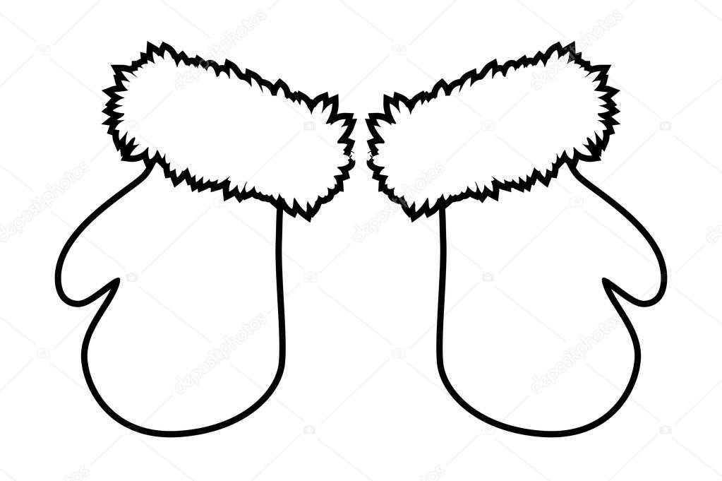 Christmas mittens silhouette, winter cartoon gloves design, icon