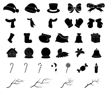 Christmas vector symbol silhouette set, icon  design. Winter illustration isolated on white background.