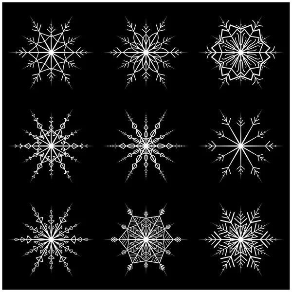 Snowflake vektor simbol desain siluet. ilustrasi ikon musim dingin natal diisolasi pada latar belakang hitam . - Stok Vektor