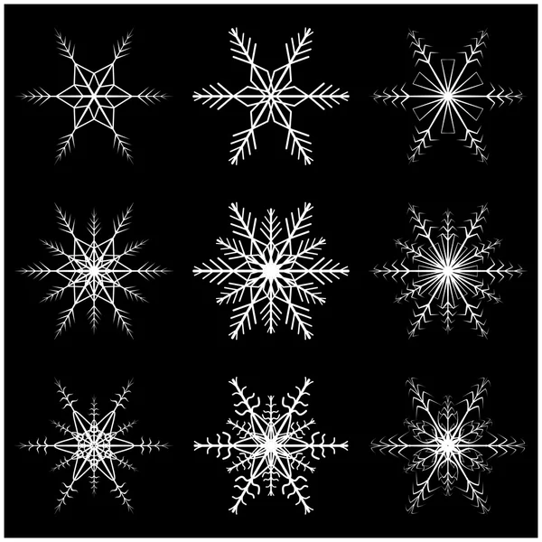 Copo de nieve vector símbolo silueta diseño. Navidad icono de invierno ilustración aislada sobre el fondo negro . — Archivo Imágenes Vectoriales