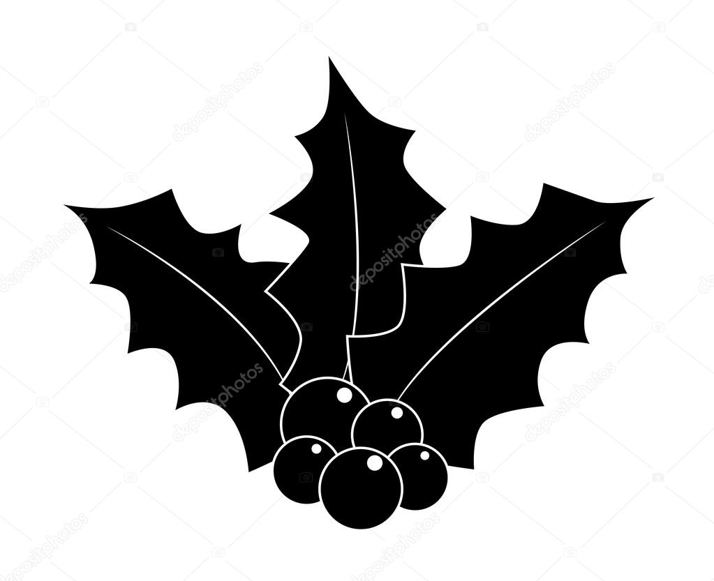 Holly berry silhouette, Christmas leaves and fruits icon, symbol, design. Winter vector illustration isolated on white background.