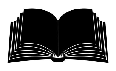 Açık kitap vektörel clipart siluet, simge, simge tasarım. İllüstrasyon izole beyaz arka plan üzerinde.