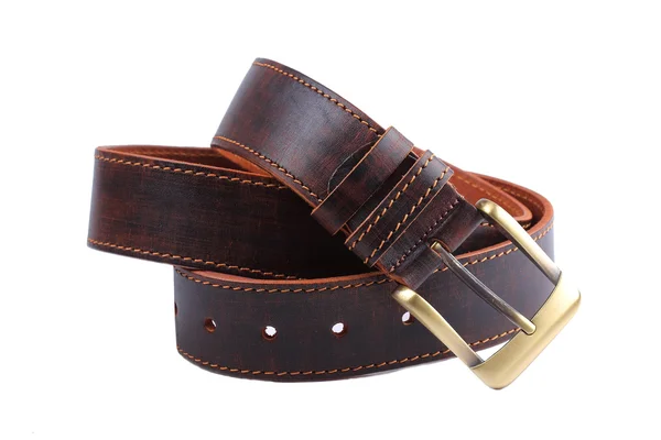 Brown leather belt isolated on white — Stock Photo, Image