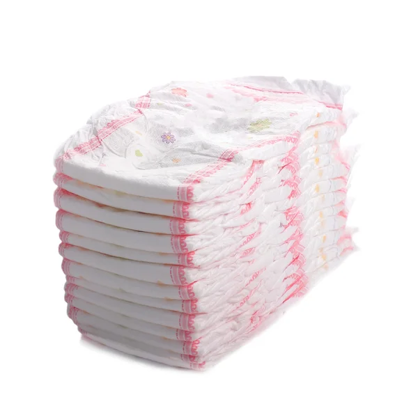 Stack of diapers isolated on white — Stock Photo, Image