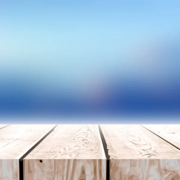 Fondo borroso de otoño con mesa de madera para su diseño . Vector de stock