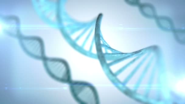 Rotating DNA with formula background, dark blue tint. — Stock Video