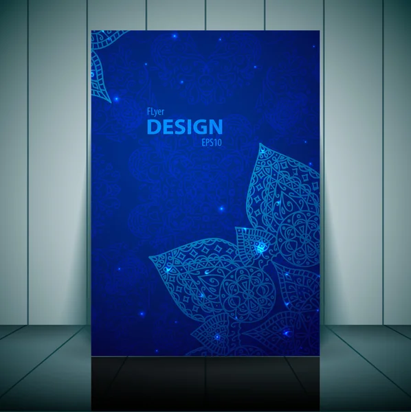 Plantilla Flayer de negocios azul con adorno indio . — Vector de stock