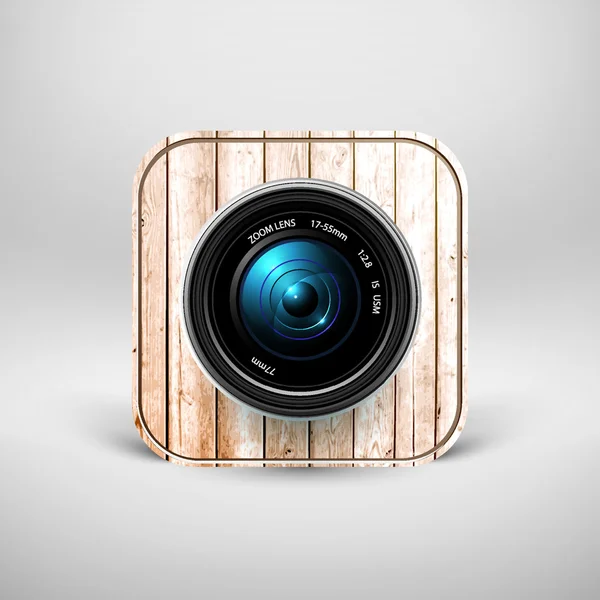 Camera icon, with wooden texture. — Stock Vector