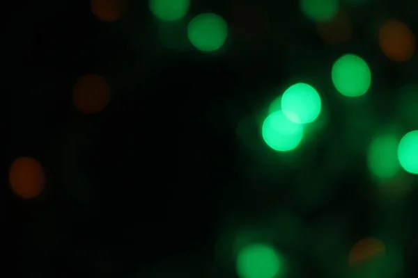 Lumineux Lumières Bokeh Multicolores Guirlande Noël Sur Fond Noir Texture — Photo