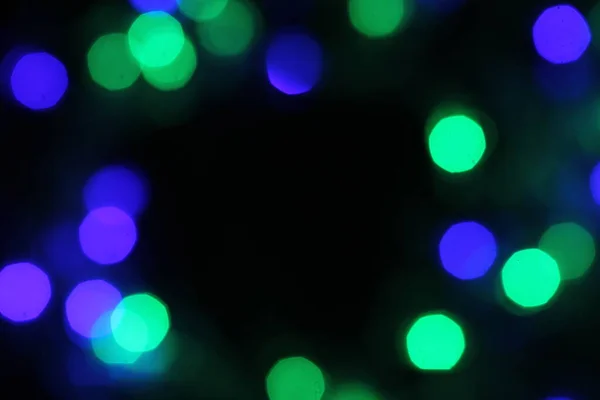 Světlé Pestrobarevné Bokeh Světla Vánoční Věnce Černém Pozadí Textura Novoročních — Stock fotografie