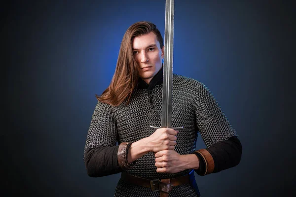 Portrét Středověkého Válečníka Pozdní Vikingské Éry Začátek Křížových Výprav Rytíř — Stock fotografie