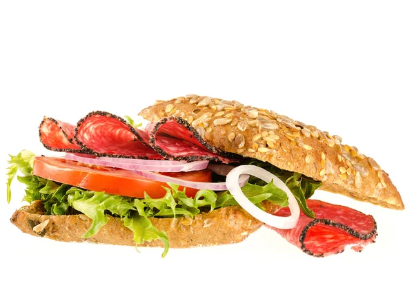 Salami sandwich with full-corn bread — Stock Photo, Image