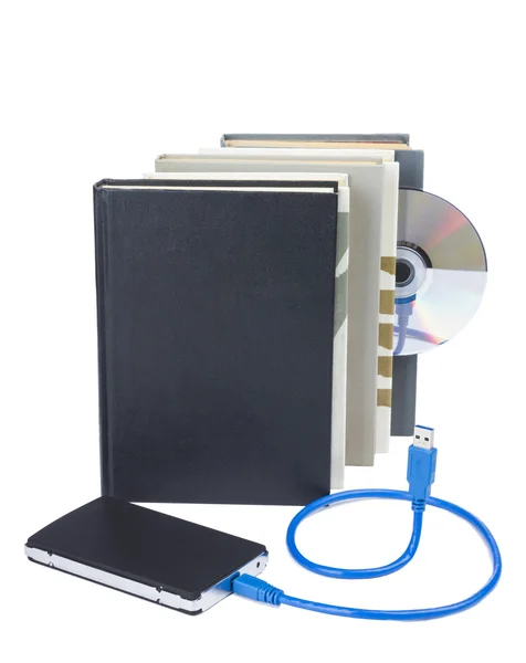 External Disk and books — Stock Photo, Image