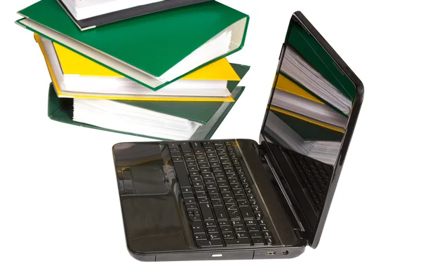 Folders with laptop — Stock Photo, Image