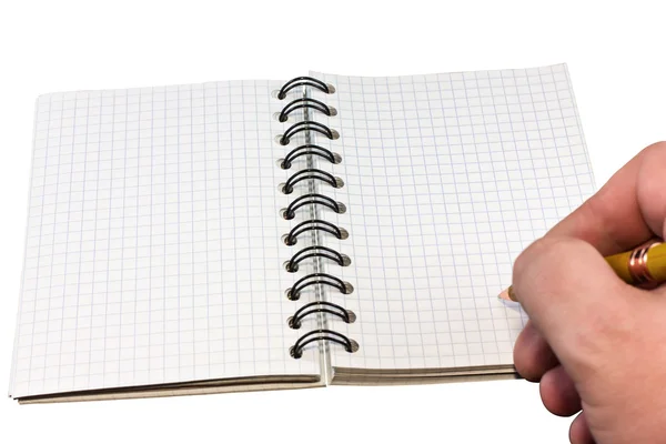 Escribir a mano masculina en bloc de notas con pluma —  Fotos de Stock