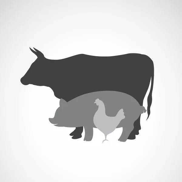 Hayvan çiftliği etiketli vektör grubu - inek, domuz, tavuk — Stok Vektör