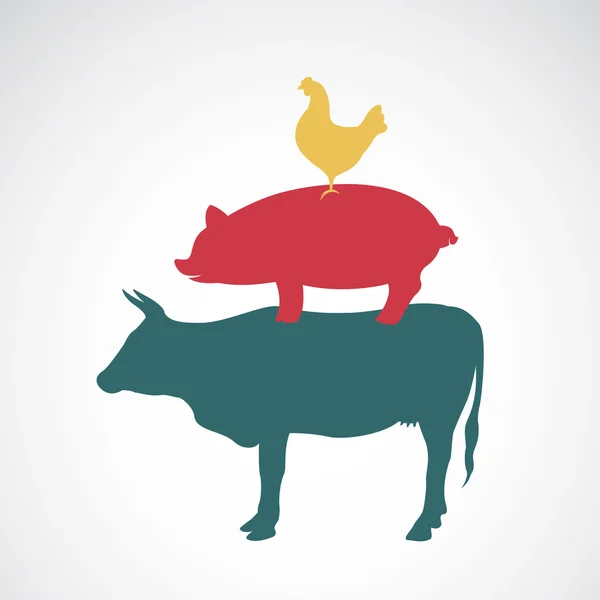 Векторная группа этикетки животноводства - корова, свинья, курица — стоковый вектор