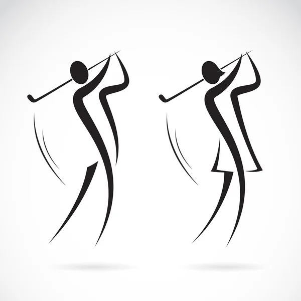Imagen vectorial de un diseño de golfistas masculinos y femeninos en respaldo blanco — Vector de stock