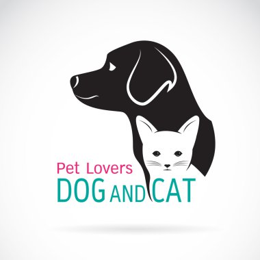 Beyaz arka planda kedi ve köpeğin vektör görüntüsü