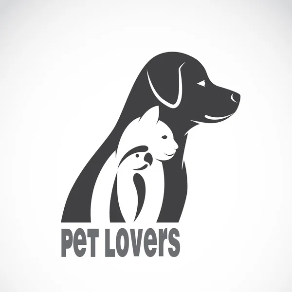 Imagen vectorial de un perro gato y pájaro sobre fondo blanco. Animales. — Vector de stock