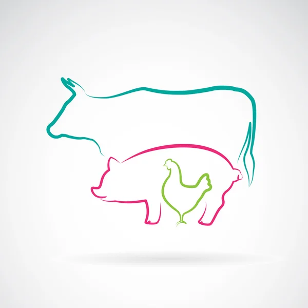 動物農場ラベルのベクトルグループ-牛、豚、鶏 — ストックベクタ