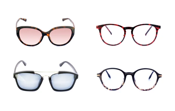 图像的白色背景上的 sunglasse 和框架 eyeglasse. — 图库照片
