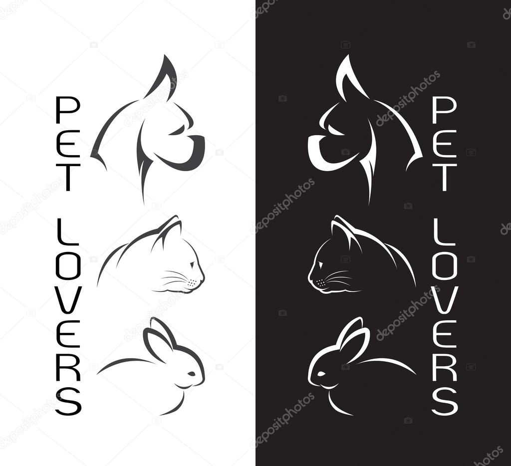 Gruppo di vettore degli animali domestici cane gatto coniglio isolato su sfondo bianco e sfondo nero Pet Logo — Vettoriali di yod67