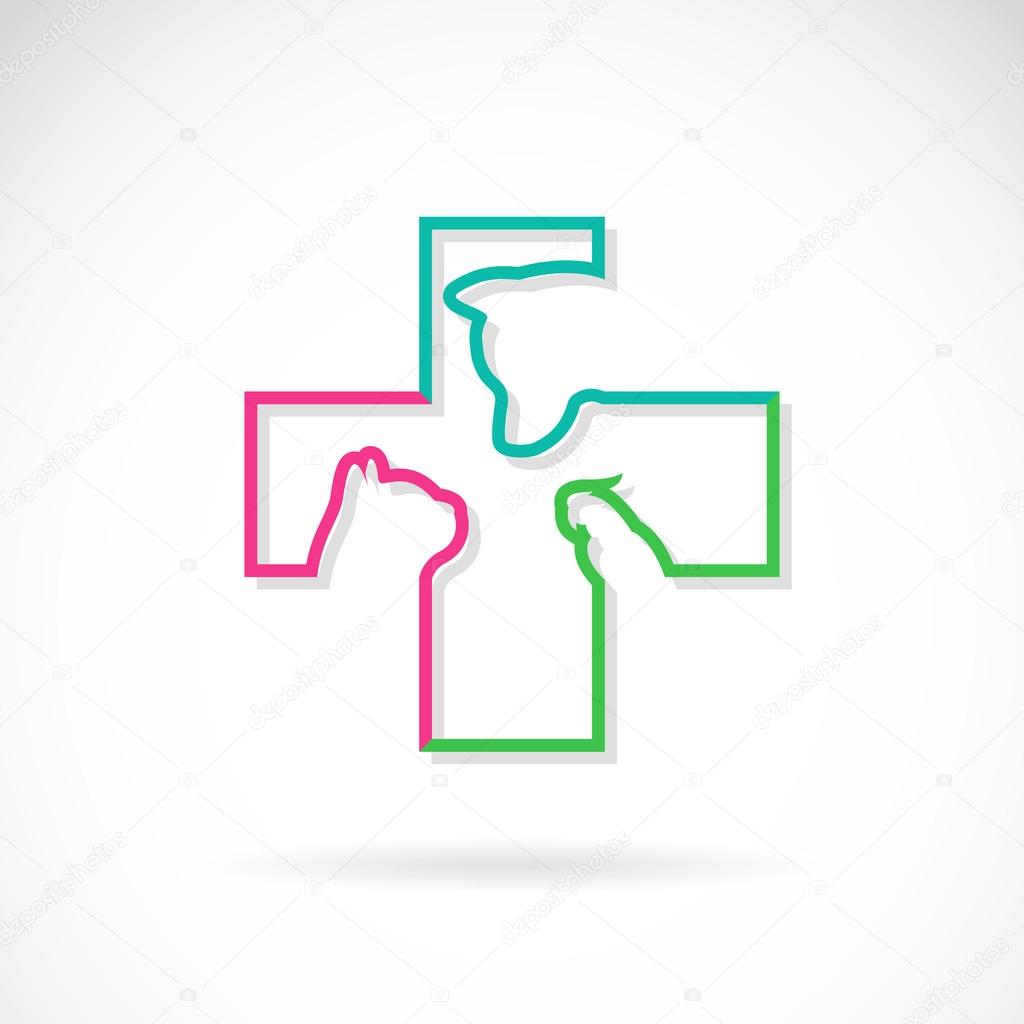 Vector image of veterinary symbol with dog cat and bird on white background