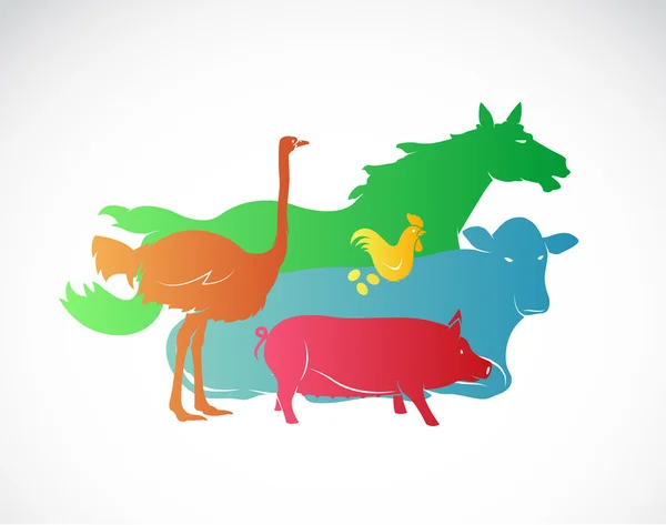 Векторное животное на белом фоне, лошадь, пиг, курица , — стоковый вектор