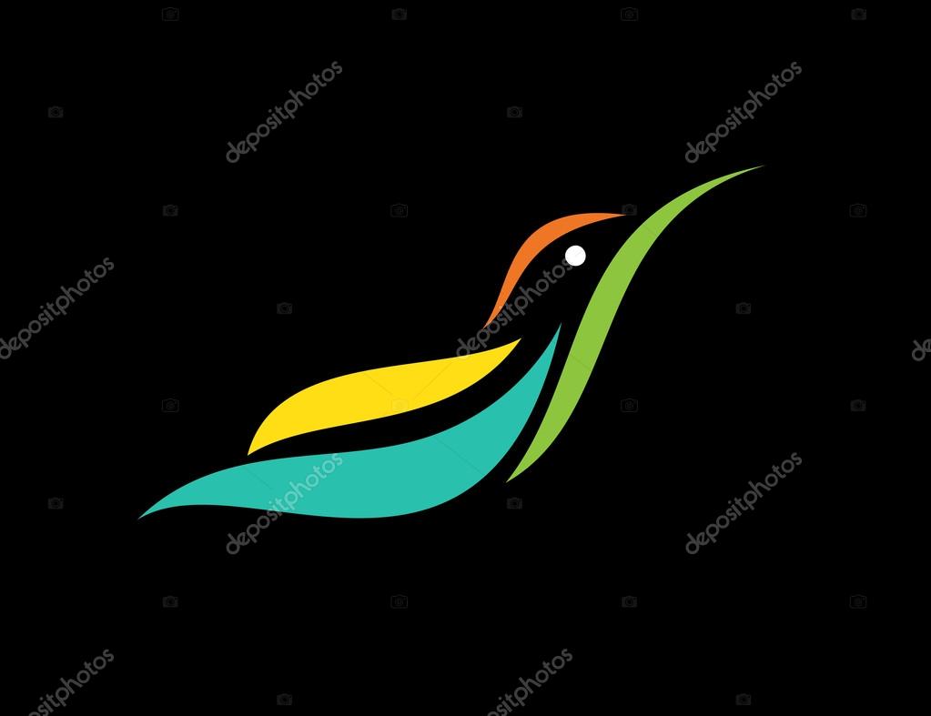 Vector image of an humming bird design on black background,  Vector Hummingbird for your desig.