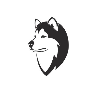 Beyaz arka planda bir köpek kafası tasarımı (Sibirya Husky) taşıyıcısı. Kolay düzenlenebilir vektör çizimi. Vahşi Hayvanlar. Evcil hayvanlar.