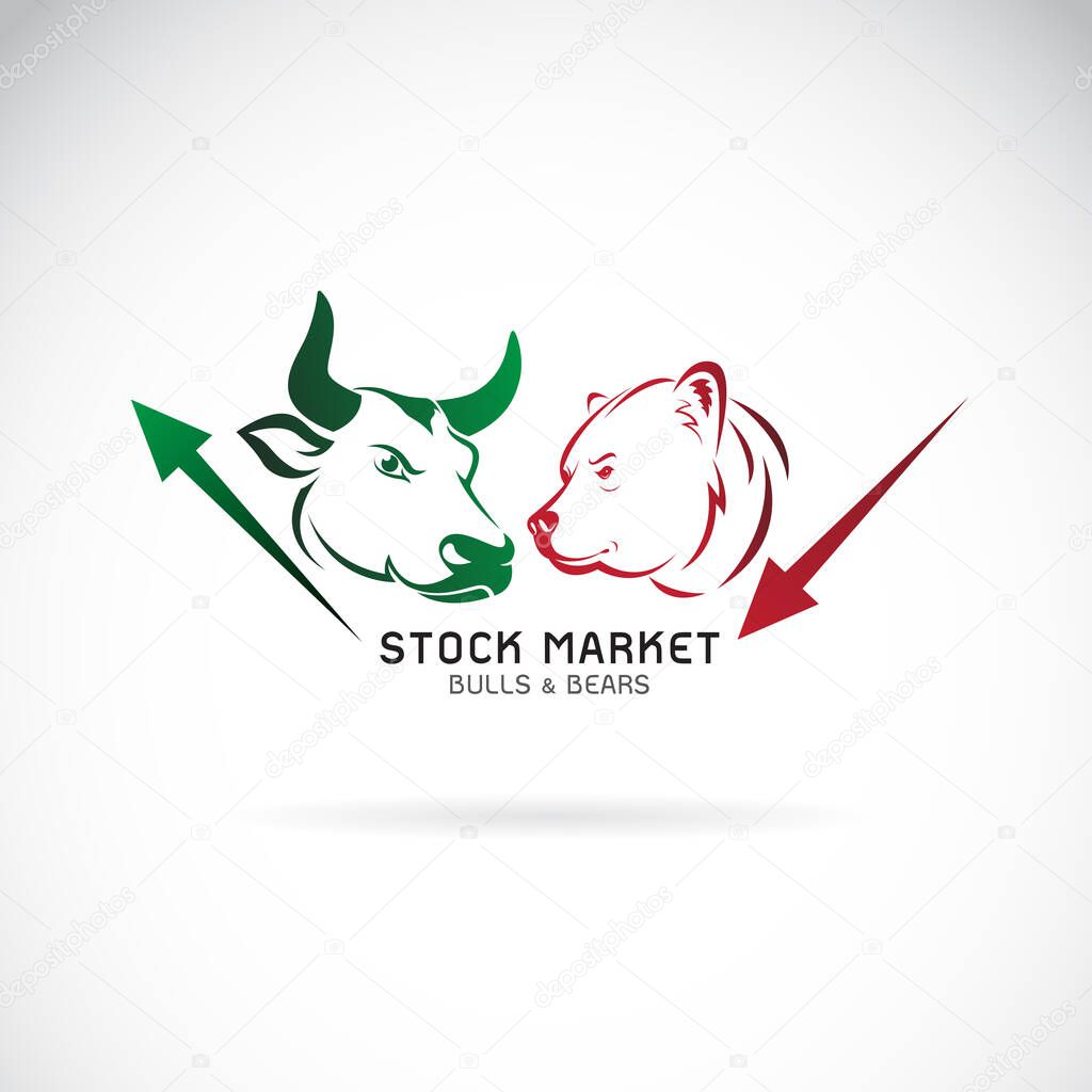 Vector of bull and bear symbols of stock market trends. The growing and falling market. Easy editable layered vector illustration. Wild Animals.