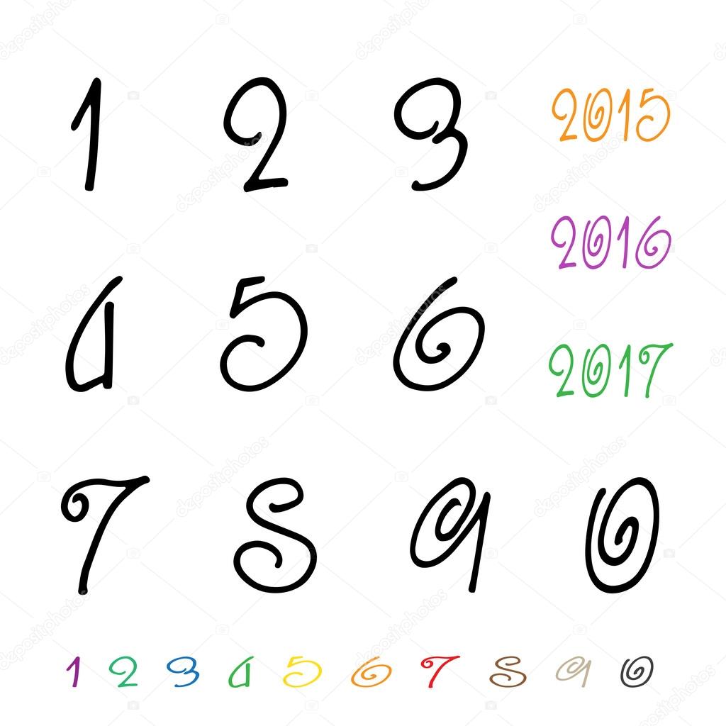 Numbers 0-9 written with a brush on a white background