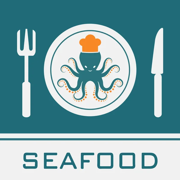 Squid, Fork, Knife, Dish icon, restaurant sign — Stock Vector