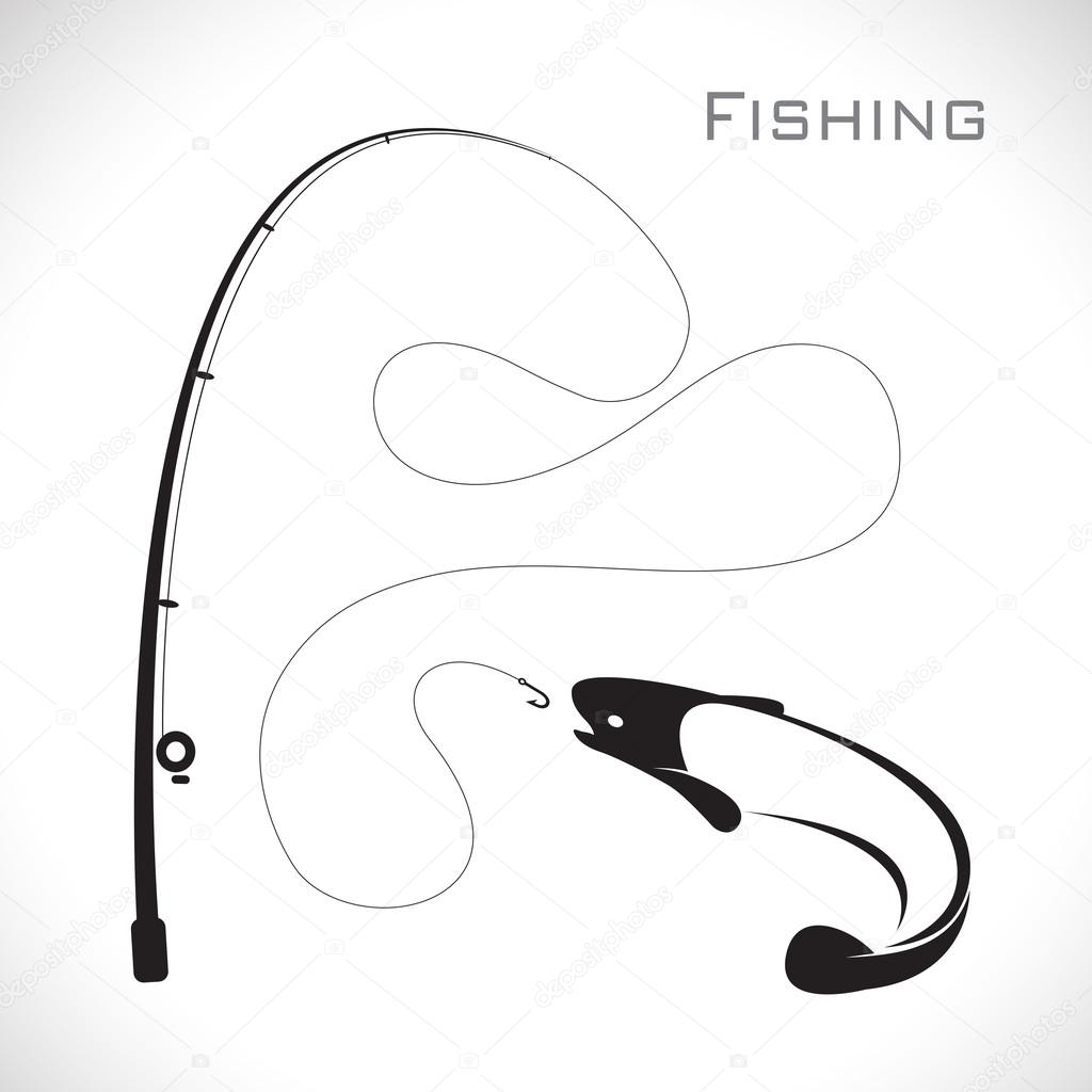 Vector images of fishing rod and fish 