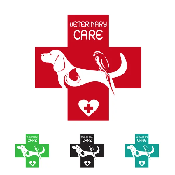 Imagen vectorial del símbolo veterinario con gato y pájaro — Vector de stock