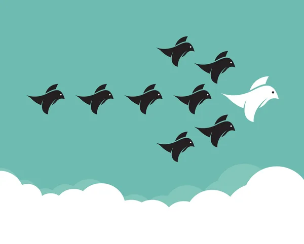 Troupeau d'oiseaux volant dans le ciel, Concept de leadership — Image vectorielle