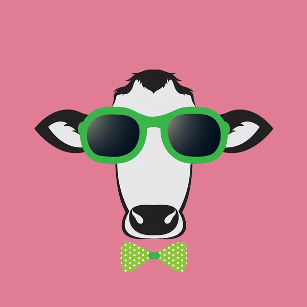 Vector images of a cow wearing glasses on pink background. — Stock Vector