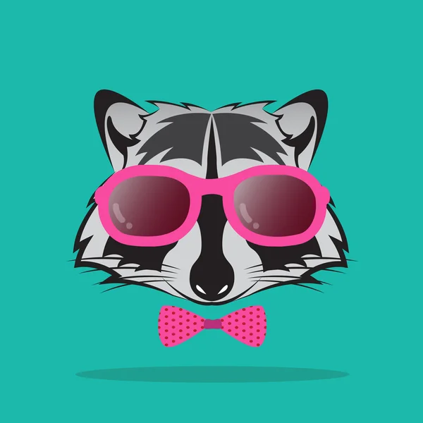 Vector images of raccoon and glasses on blue background. — 图库矢量图片