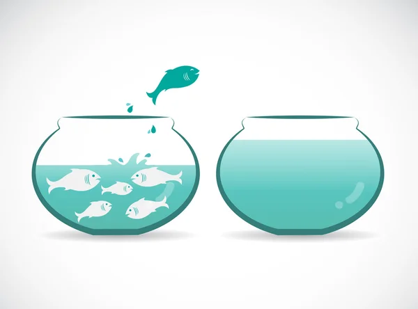 水槽から飛び降りる魚のベクトルイメージ。自由の概念 — ストックベクタ